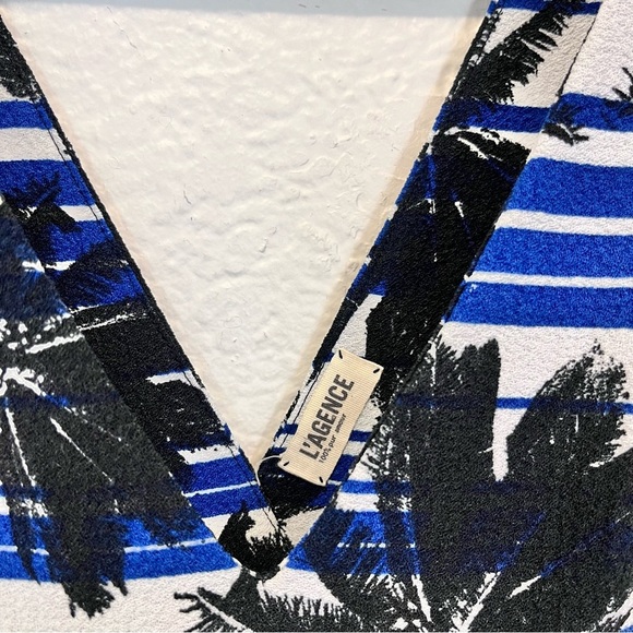 L'AGENCE 2 Dress Black Blue White Floral Palm - Picture 7 of 9